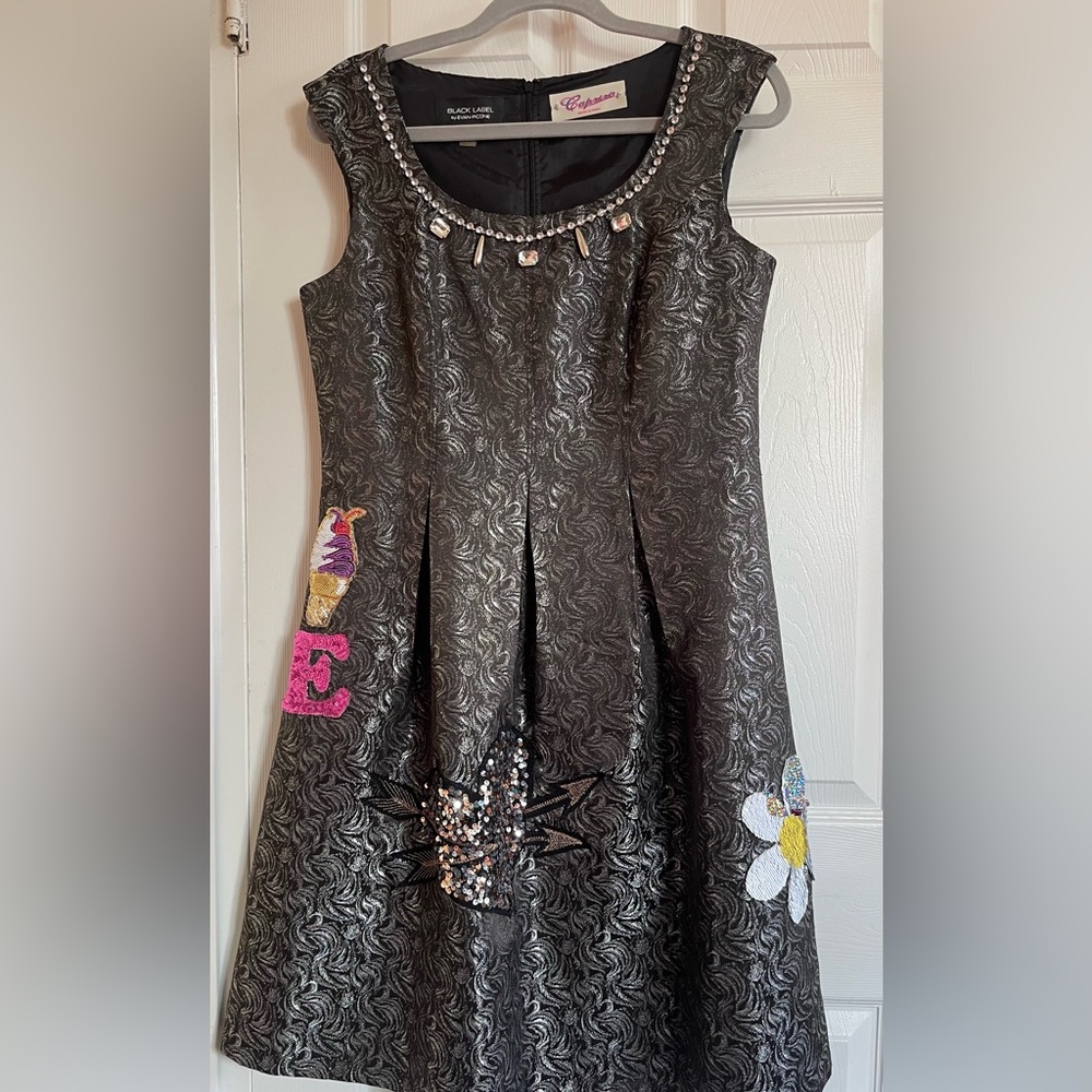 Capriris Embroidered Black Dress with Colorful Patches